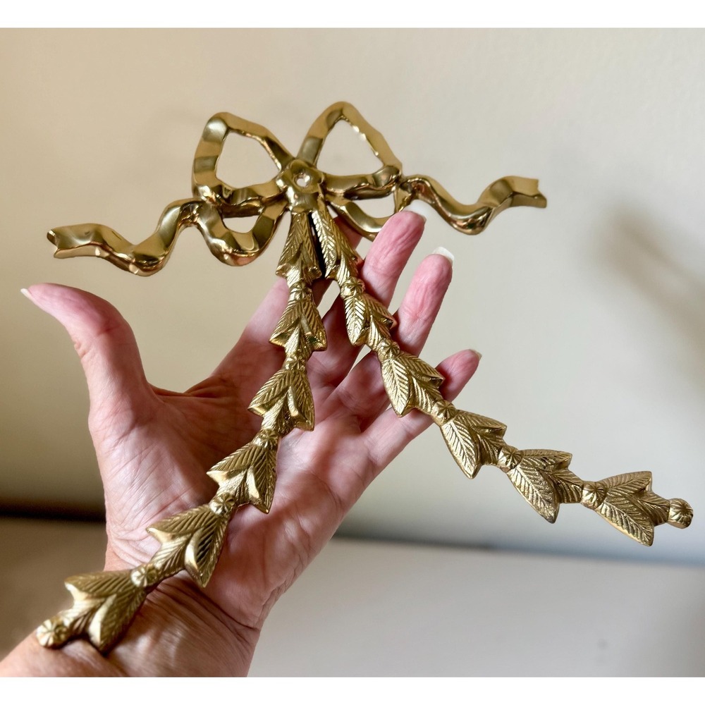 Vintage Solid Brass Bow Wall Hanging | Ribbon Swag Decor | French Country Accent